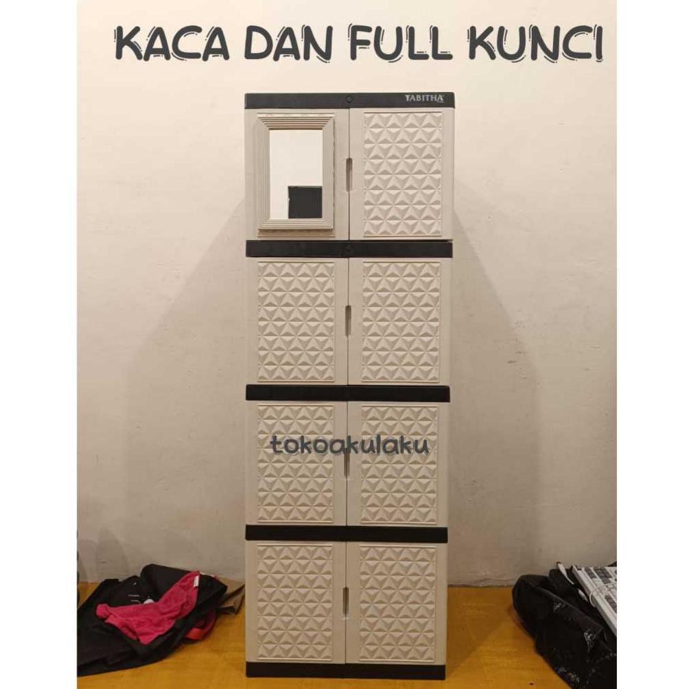 TERLARIS LEMARI PLASTIK LEMARI PAKAIAN LEMARI BAJU KACA PUTIH FULL KUNCI