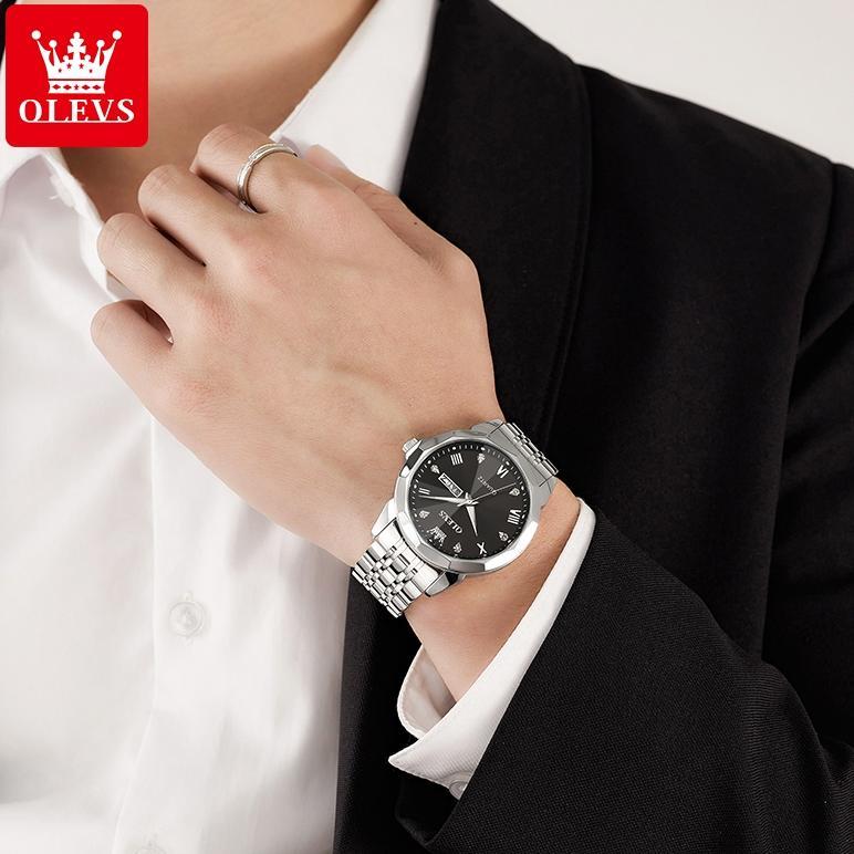 BEST SELLER OLEVS Jam Tangan Pria Anti Air Original Stainless Steel Luminous Men Watch Analog Model 