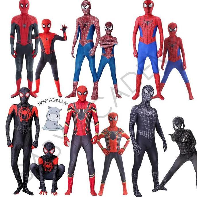 Kostum Baju Spiderman Anak Laki Laki Pria Dewasa Lengkap Topeng Halloween Birthday Party Premium