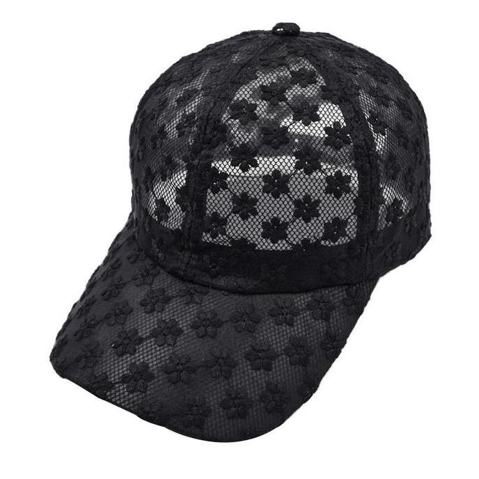 Yarra Topi Wanita Korea Baseball Outfit Style Gaya Jepang Fashion Casual Cap Aksen Renda Bunga Hitam