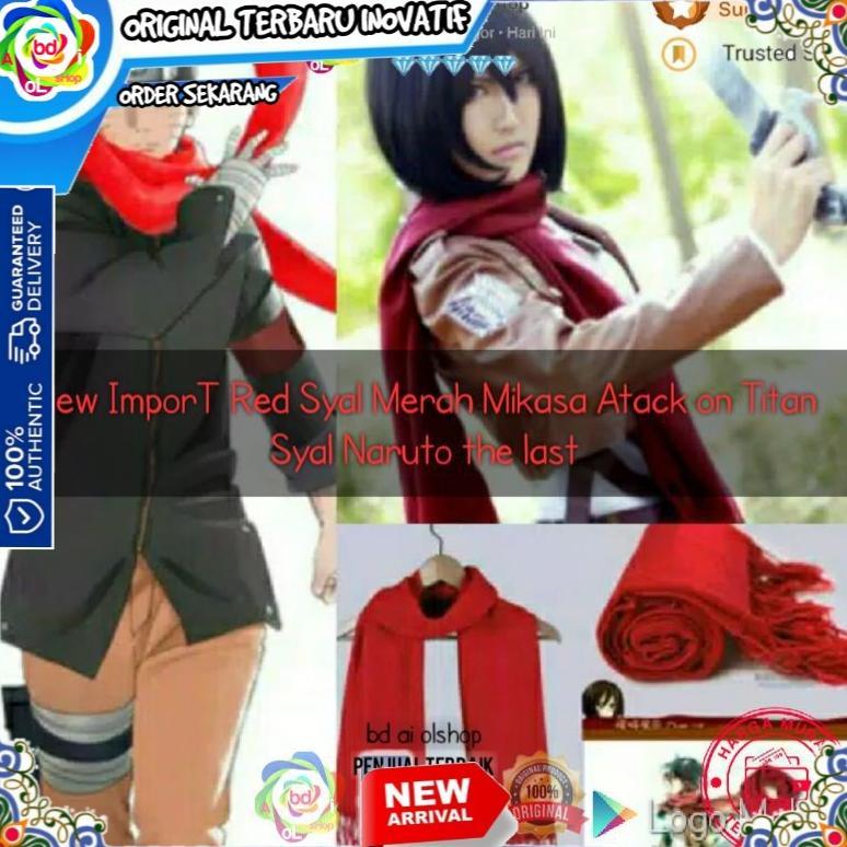 NEW New ImporT Red Syal Ayano Mikasa Atack on Titan Syal Naruto the last [terbaik][terlaris]