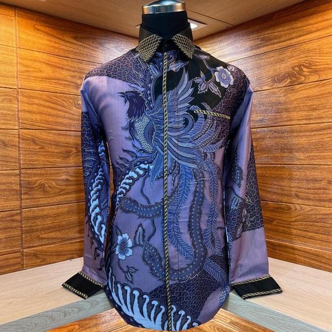 NEW KEMEJA BATIK PRIA PANJANG BAGUS BAHAN PREMIUM MOTIF SUTRA TULIS UNGU PURPLE JAHIT BENANG TIMBUL 