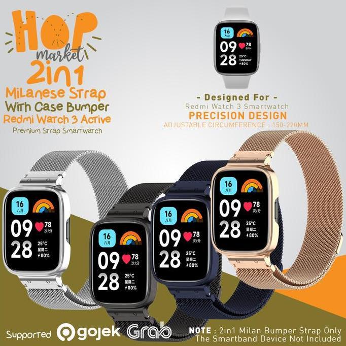 NEW MILAN 2IN1 STAINLESS STRAP FOR REDMI WATCH 3 ACTIVE WITH BUMPER FRAME CASE (TALI JAM MI WATCH3 A