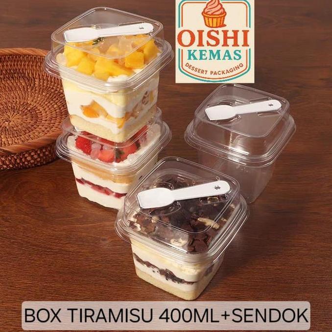 10set 400ml Box Sendok Tiramisu Kotak Kue Dessert Cup Mika Salad Buah Makanan