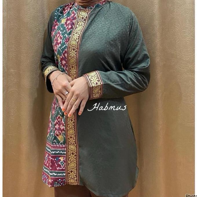 Tunik motif blongsong list songket mewah Atasan Kombinasi