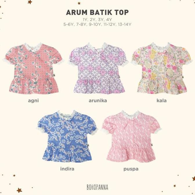 Bohopanna | Arum Batik Top Bohopanna | Atasan Anak Perempuan Batik | Kemeja Anak Perempuan