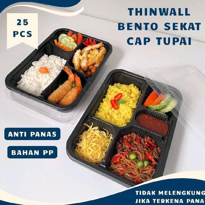 Thinwall Bento Box Bento 4/ 5 Sekat dengan Tutup Cap Tupai Lunch Box 4/ 5 Sekat Tempat Makanan Prakt
