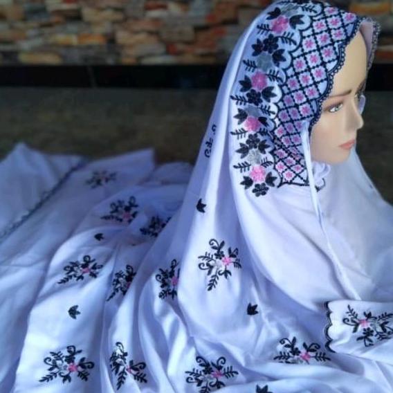 BEST SELLER Mukena Lajuran Dewasa Mewah | Telekung Putih Bordir Bunga Anggun | Katun Polino Mikro Ad
