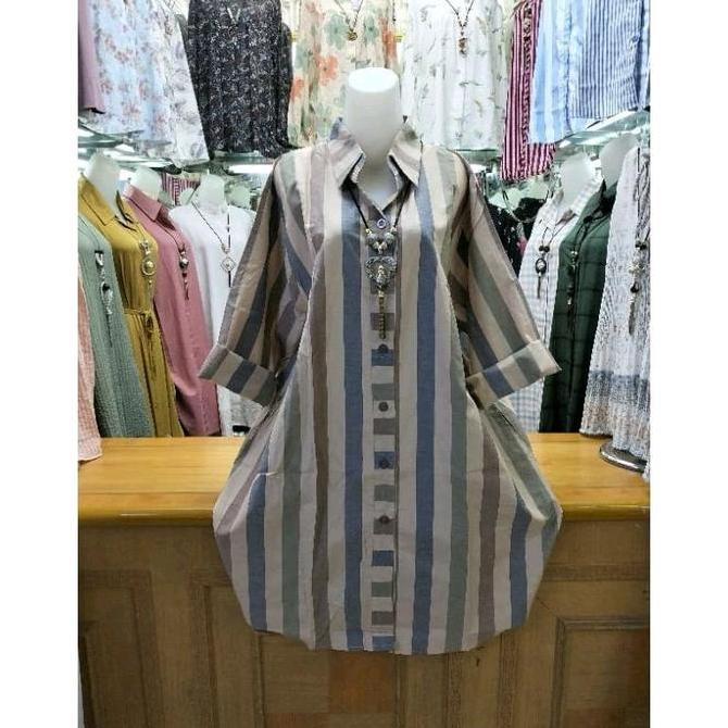 long tunik ld 110 motif garis Trend Olive Tunics