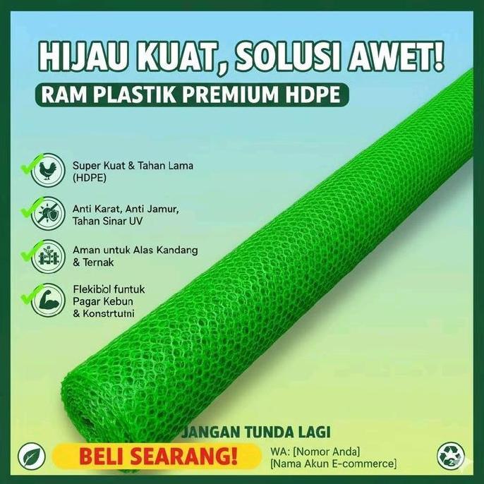 JARING RAM PLASTIK L 2 meter x P 10 meter HDPE HIJAU