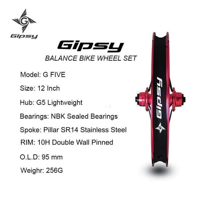 GIPSY G-FIVE Push Balance Bike 12" Wheel Set - Sepeda Anak - RED
