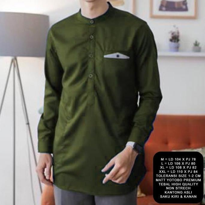Kemeja Koko Pria Lengan Panjang Polos Toyobo Premium Tebal Koko Kurta M L XL XXL Atasan Baju Lebaran