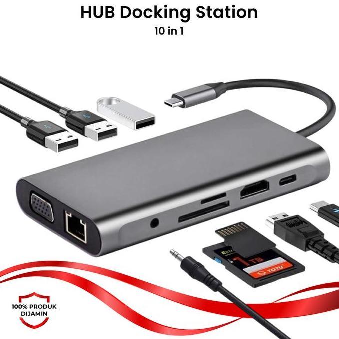 TERMURAH - HUB Docking Station USB Type-C 10 in 1 Multifungsi EASYIDEA - VD76