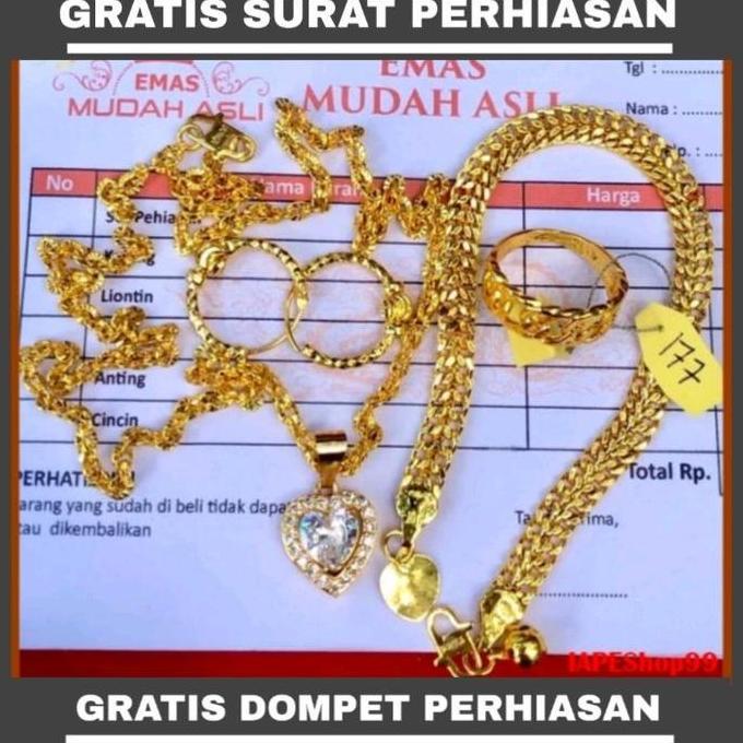1 Set Perhiasan Lengkap Motif Batu Permata Love Dengan Lapisan Emas Muda Asli Gratis Dompet Dan Sura