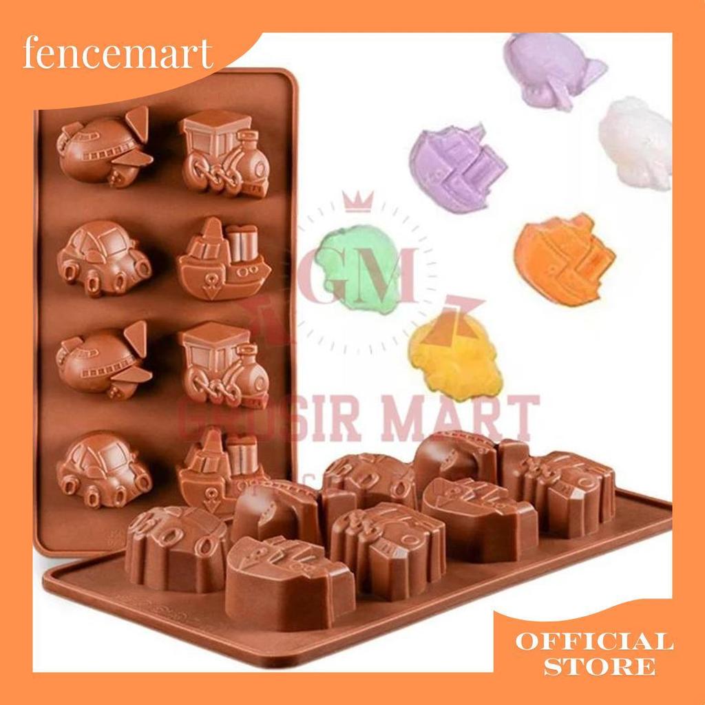 GM Isi 8 Cetakan Jelly Puding Coklat Permen Kue Nugget Fondant Silikon Agar Karakter Motif Transport