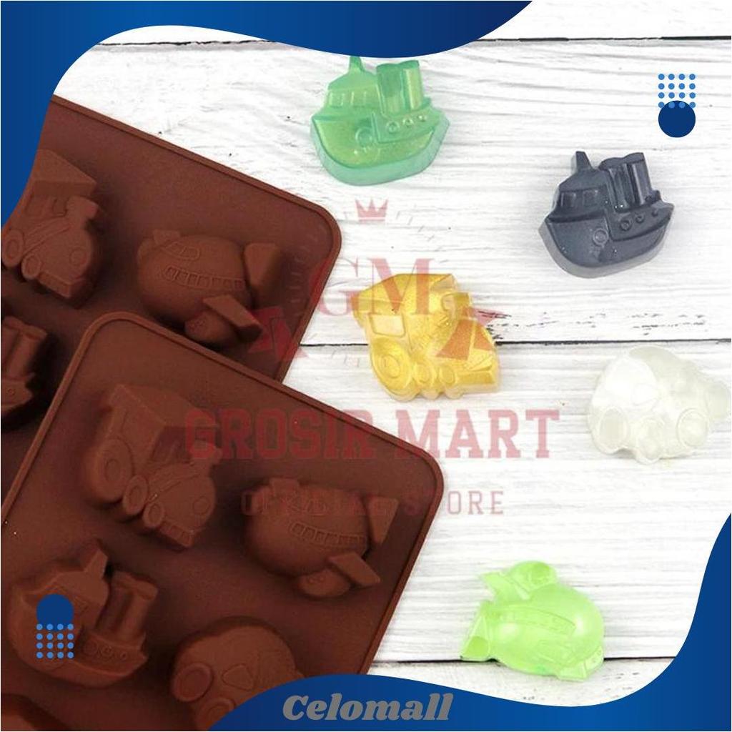 GM Isi 8 Cetakan Jelly Puding Coklat Permen Kue Nugget Fondant Silikon Agar Karakter Motif Transport