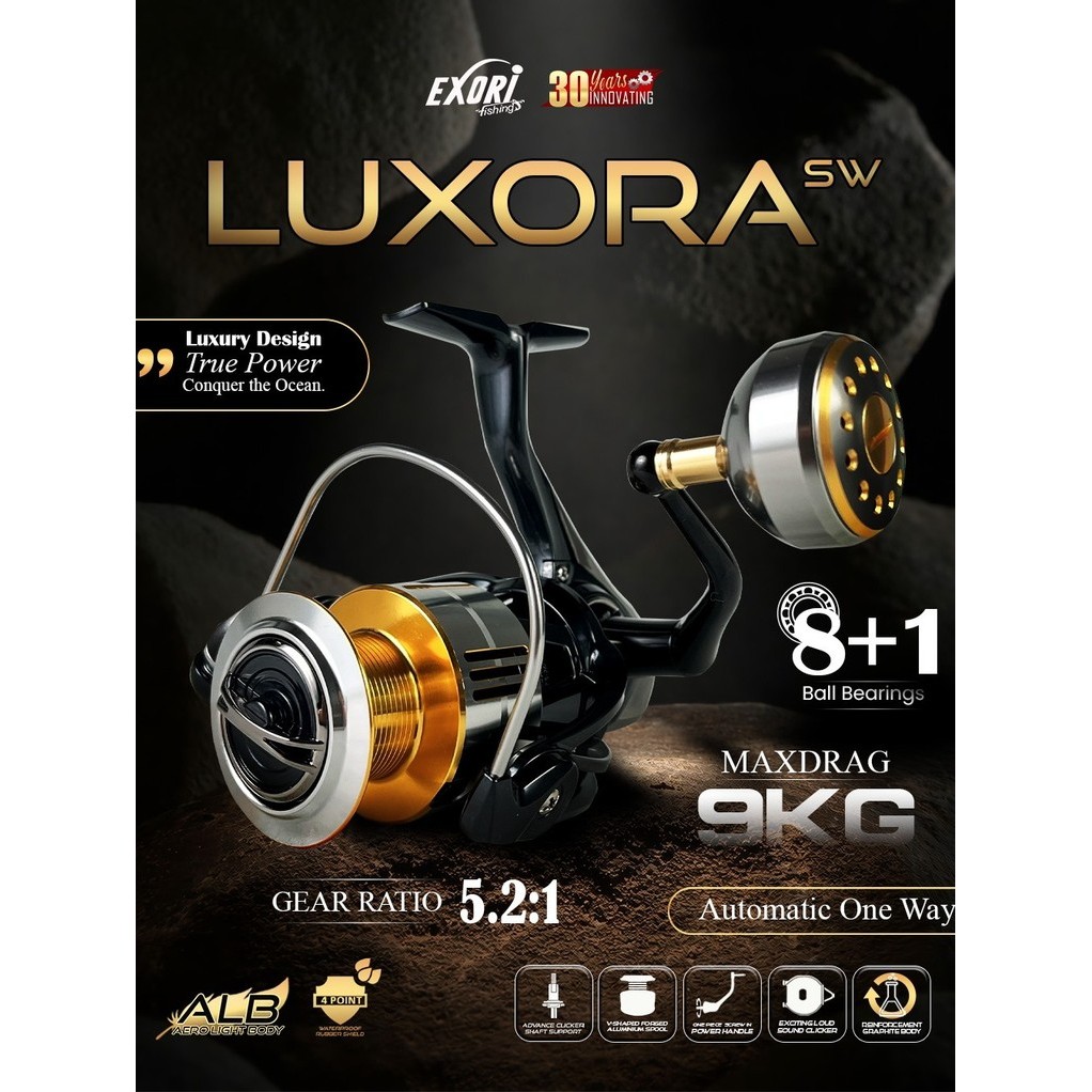 REEL SPINNING EXORI LUXORA SW 1000 2000 3000 4000 6000 POWER HANDLE CARBON DRAG WASHER