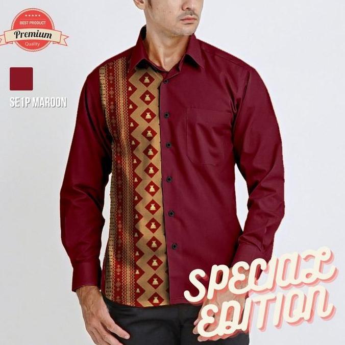 Batik Lengan Panjang Motif Ulos Batak | Kemeja Pria Premium Ulos Karo SE1