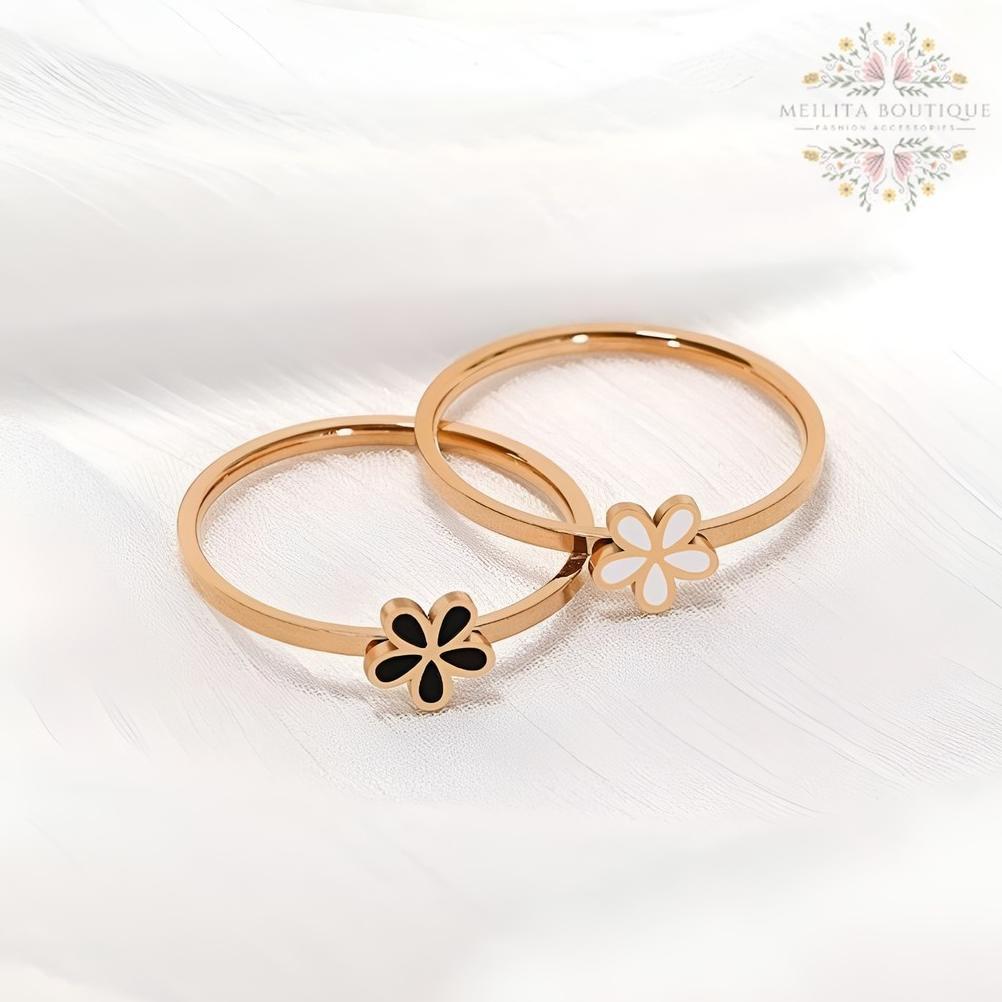 READY STOCK Cincin Wanita Titanium Motif Bunga CIncin Tipis Simple Elegan Korea