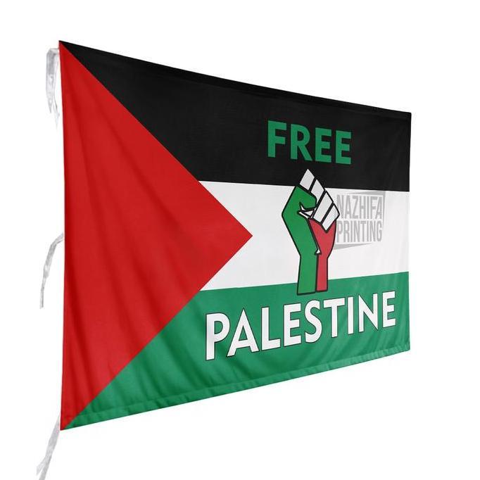 Nazhifa Printing - Bendera Palestine, Bahan Satin Peles, Ukuran Kecil-Besar, 1 sisi