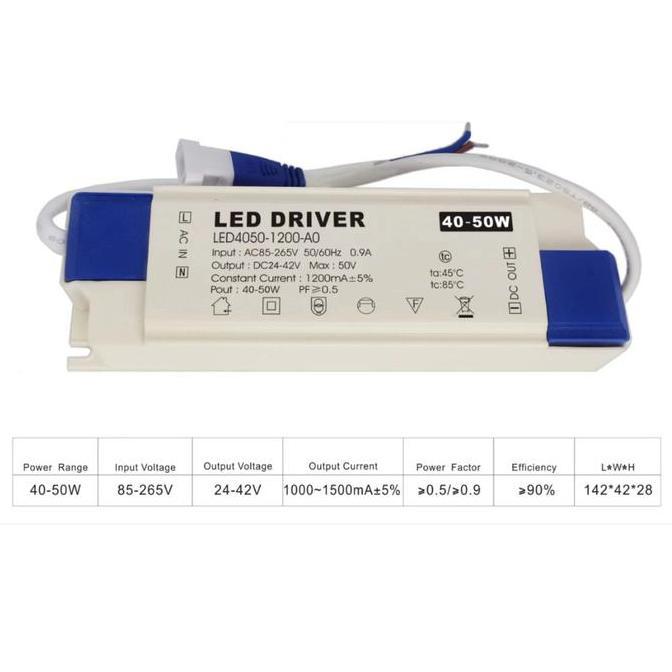 TERLARIS LED Driver 40-50 Watt Power DC 24 -42 Volt 1200mA Power Supply gratis ongkir