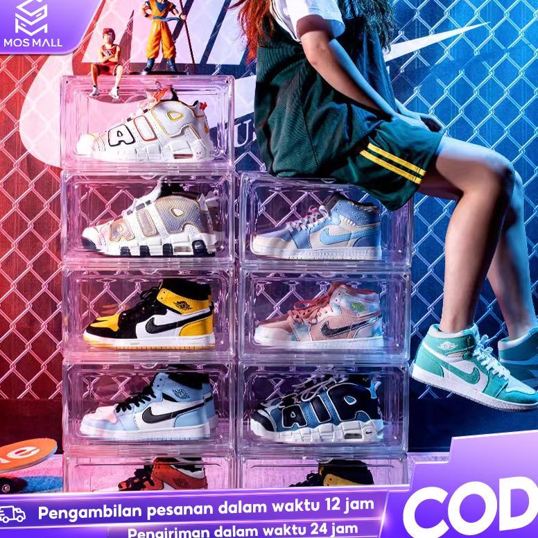 MOS MALL Kotak Sepatu Transparan Akrilik, Dapat Menampung Sepatu AJ, Nike, Converse, Dapat Ditumpuk,
