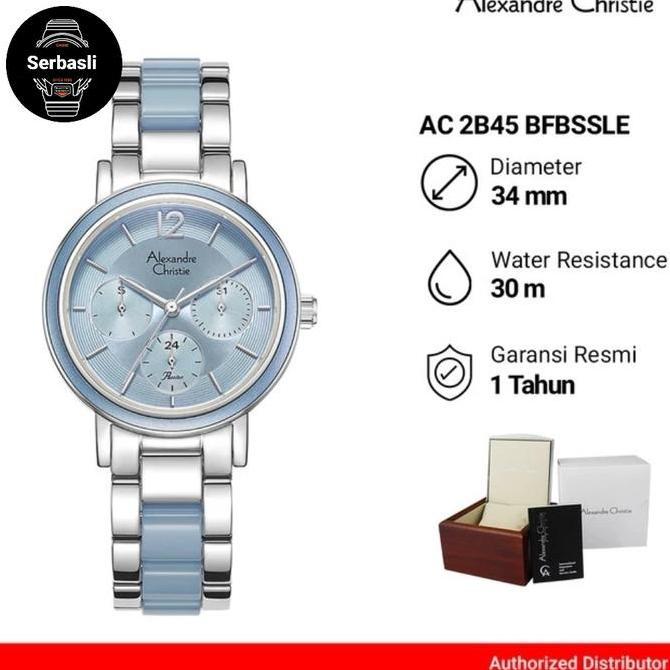 Jam Tangan Wanita Alexandre Christie Multifunction AC 2B45 BFBSSLE Blue Dial Silver Dual Tone Stainl