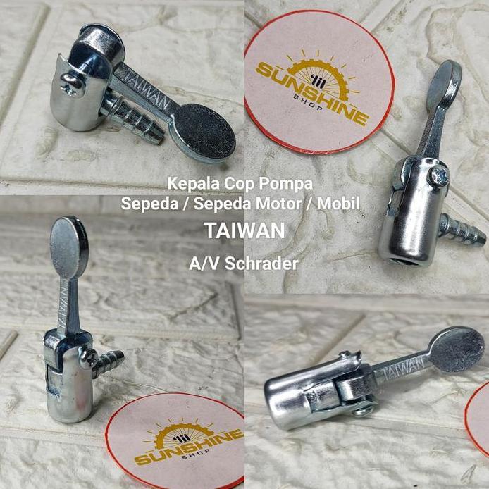 Adaptor Kepala Cop Pompa Pentil AV Schrader Sepeda Motor Made In Taiwan Besi Alloy Lipat Tekuk