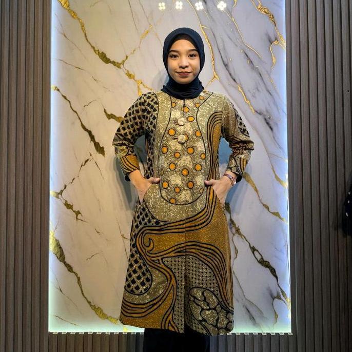 Batik Tunik KENDI COKLAT Solo kancing depan full kancing depan panjang baju 98-100 by Batik Rama