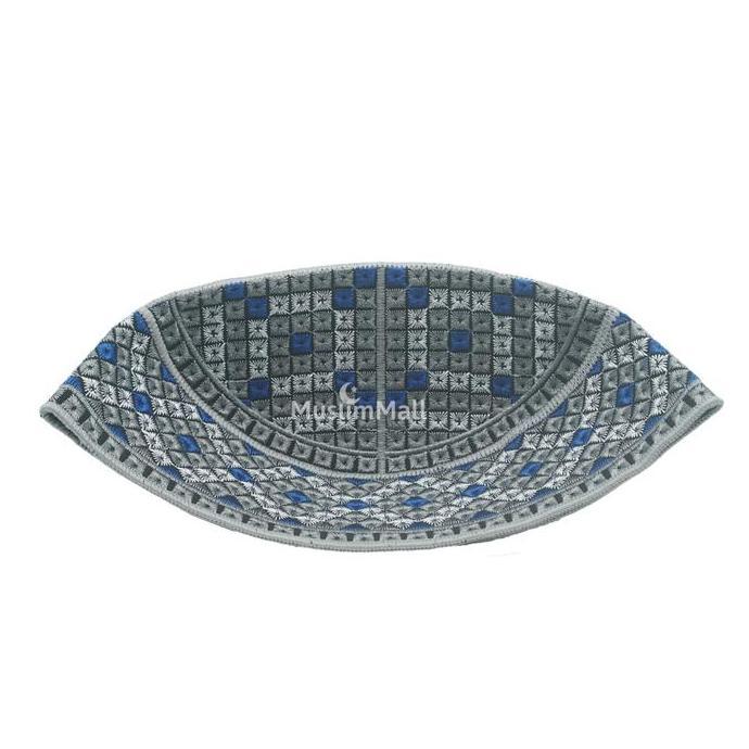New Peci Pakistan Abu-abu Bordir Putih Biru Kopiah Pakistani Ori - TheKufi