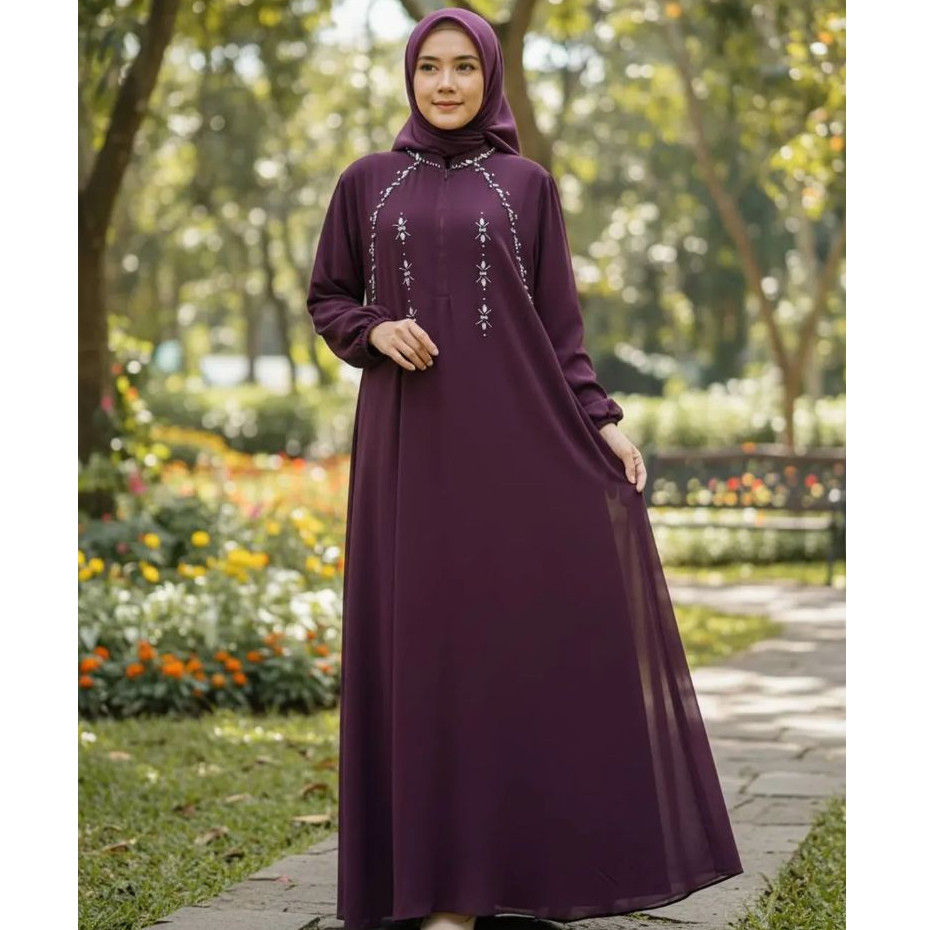 ZAHERA DRESS ABAYA MUSLIM GAMIS WANITA MASA KINI VARIASI PAYET SIMPEL DAN ELEGAN BAHAN CERUTY BABYDO