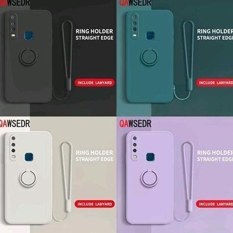 casing  untuk Vivo Y12 Y15 Y17 Case Candy Ring Stand Bracket Tali Holder Silikon Casing Cover