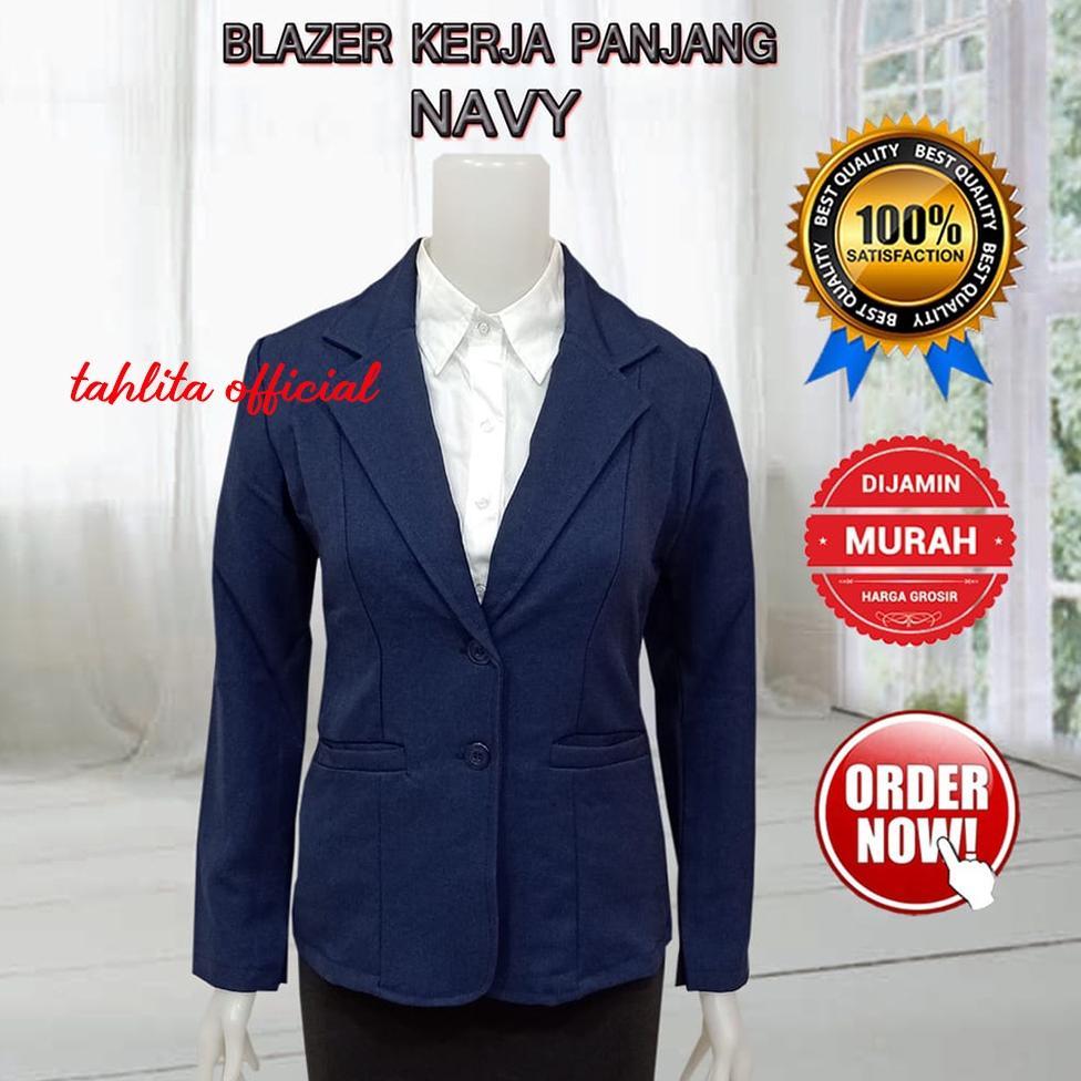 Exclusive Blazer Formal Wanita Hitam Putih Dongker Abu Ukuran S - 5L Jas Blezer Kancing Dua Bahan Ga
