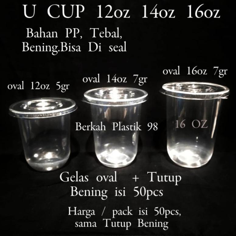 Gelas oval uk 16oz - 14oz - 12oz Plastik gelas/cup plastik/Plastik oval (gelas+ Tutup)