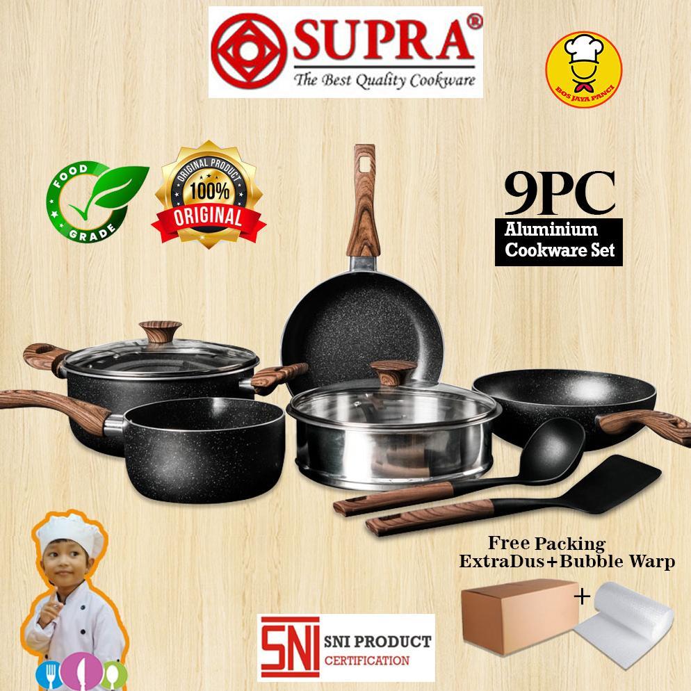 Panci Set Supra 9pcs Black Marble / Panci Set Supra Alumunium Anti Lengket Edisi Chef Renata Moeloek