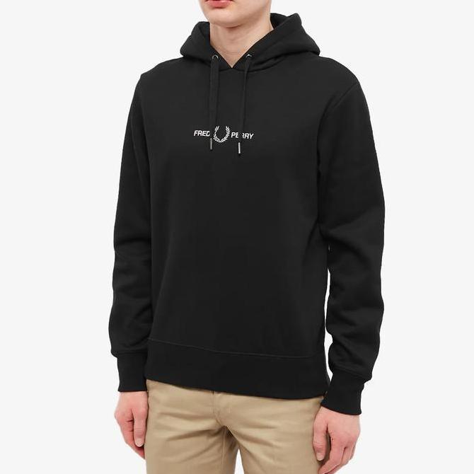 Fred Perry Hoodie Logo Embroidered Black Original