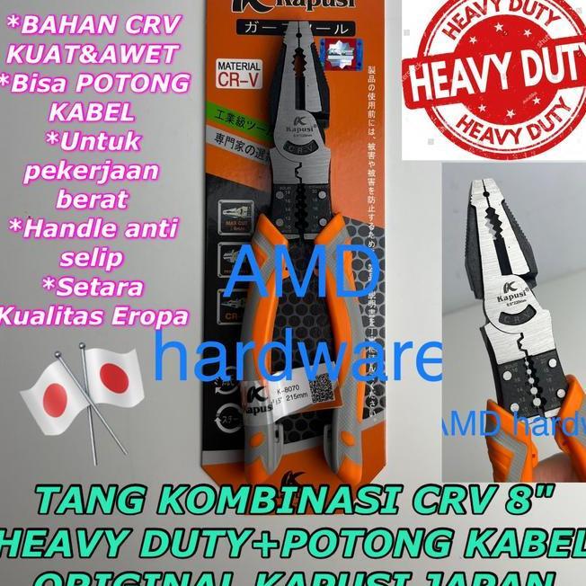 Tang Kombinasi 8 Inch Potong Kabel Heavy Duty Kapusi Japan