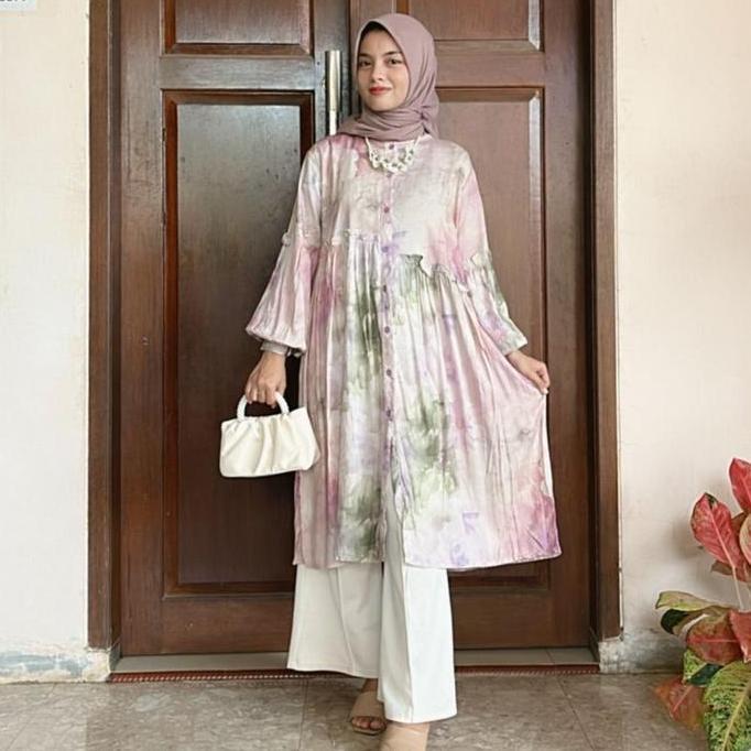 PREMIUM Ameena Tunik Jumbo / Tunik Rayon / tunik Motif / tunik jumbo Balon Kancing Muslim PREMIUM