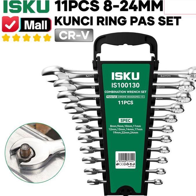 ISKU Kunci Ring Pas Set 11 Pcs 8-24mm Kunci Kombinasi Buka Baut Oli Mesin Mobil Motor Spanner Combin