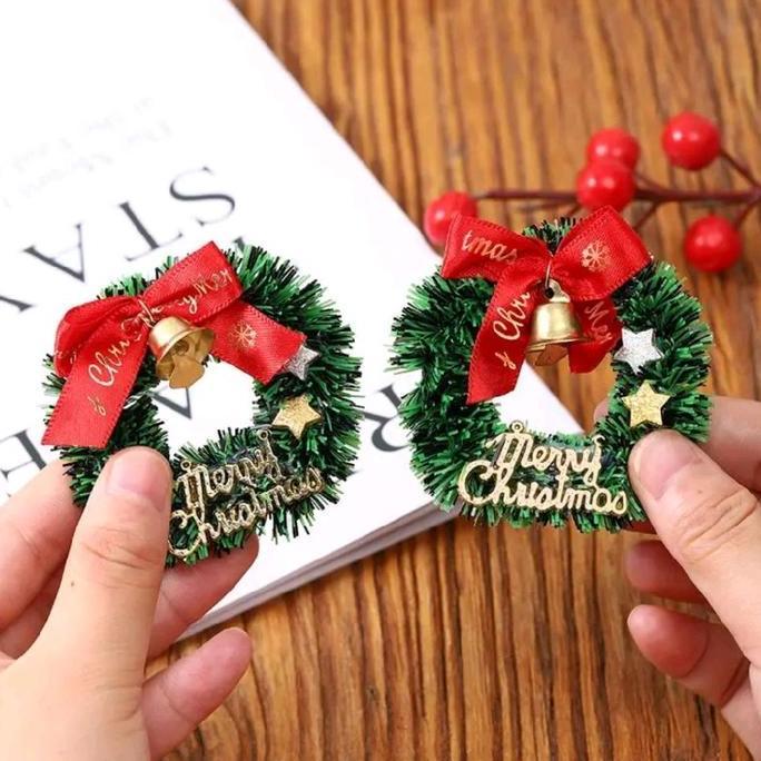 Miniatur Natal Mini gantung karangan bunga Natal rumah boneka pohon Natal karangan bunga dinding rum