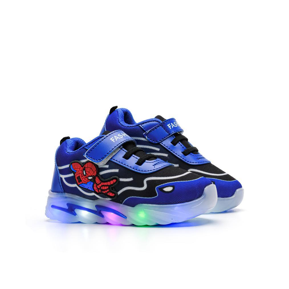 Bagus New Sepatu Anak Laki-Laki Model Lampu Led / Sepatu Sneakers Anak Karakter Spider 1-6 Tahun