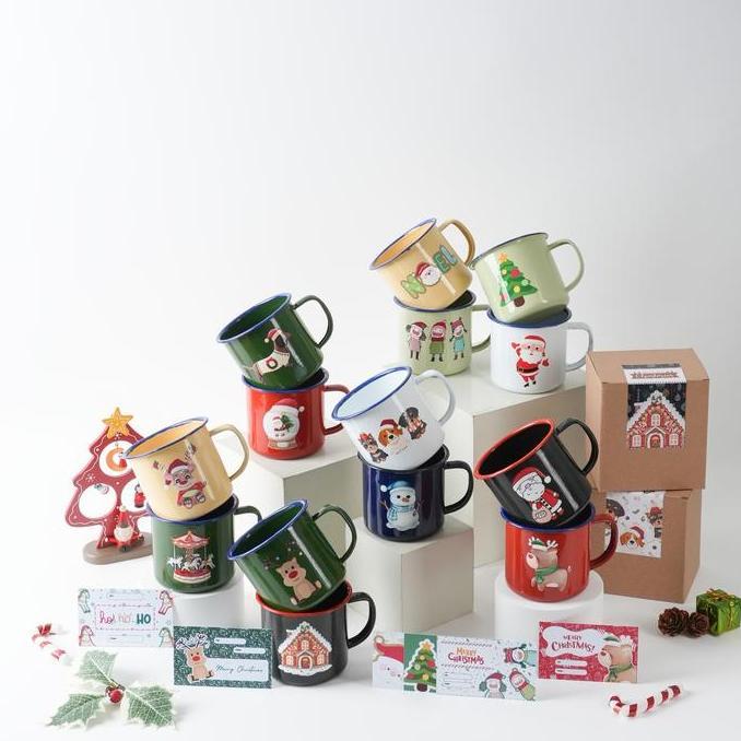 Hampers Natal / Christmas Gelas / Mug Enamel dengan Tali dan Hang Tag