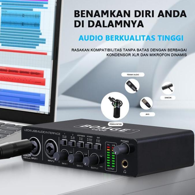 barkisanshop - bomge u204 audio interface soundcard usb dengan mikrofon preamplifier port xlr/tsr/ts