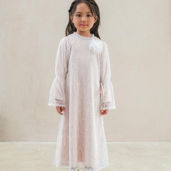 Little Glam Baju Muslim Anak Perempuan / Gamis Anak Putih / Baju Raya Anak - Ciara Dress