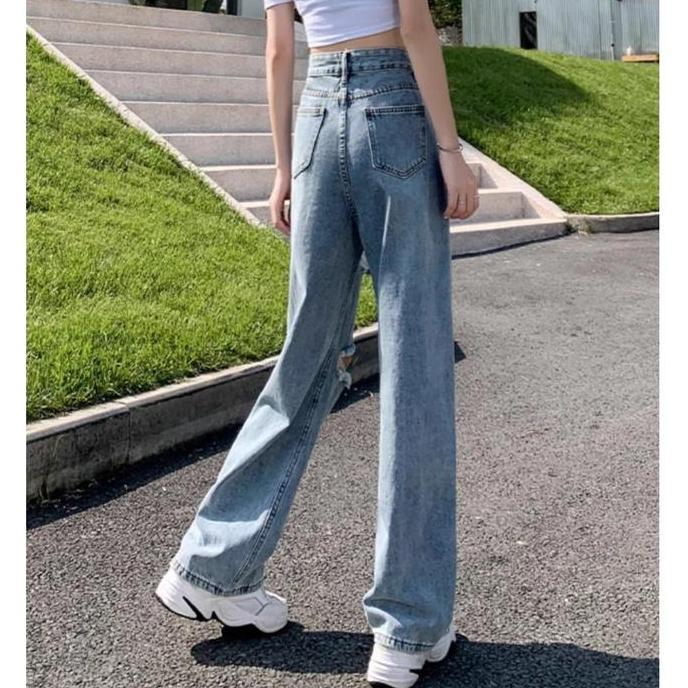 SALE Celana Jeans Panjang Wanita Sobek Baggy Pants Korean Style Dewasa Cewek Casual Robek pecah pola