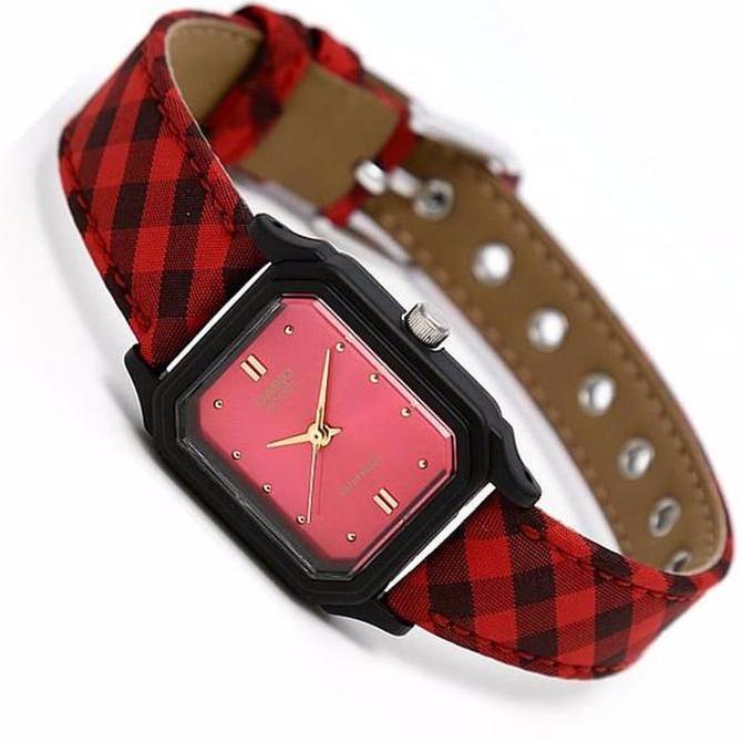 Ready Casio Analog Jam Tangan Wanita Kulit Merah LQ-142LB-4A Original