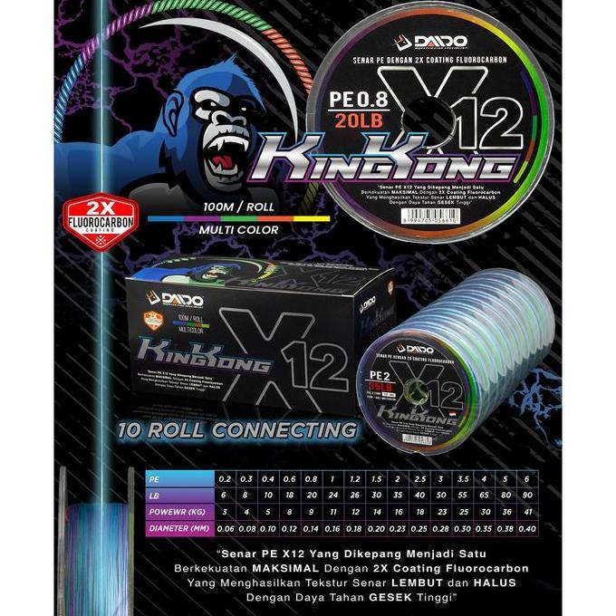 SENAR DAIDO KINGKONG X12 MULTI COLOUR PE 0.2 SAMPAI PE 6 100M