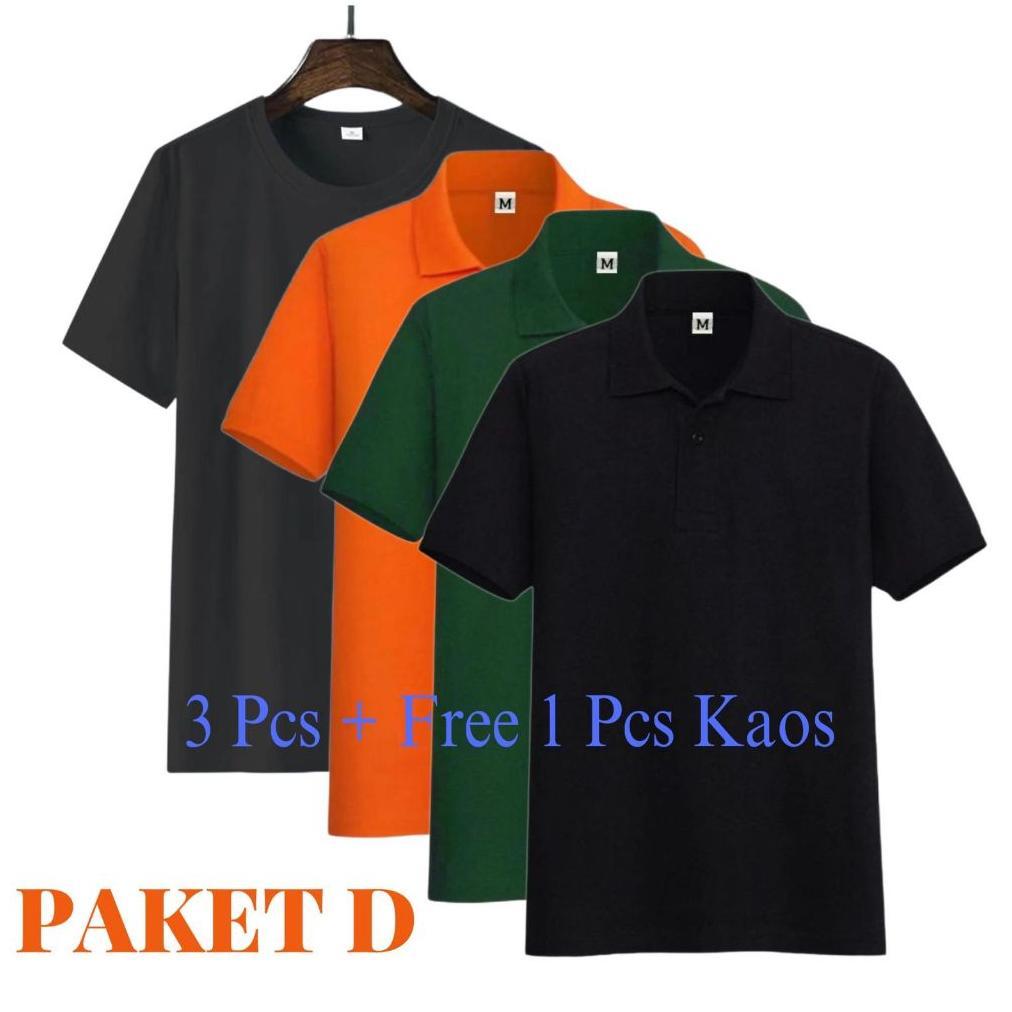CUCI GUDANG liso wear - 1Paket 3pcs110rb+free 1pcs Kaos Polos Hitam| Kaos Kerah Pria Poloshirt Lenga