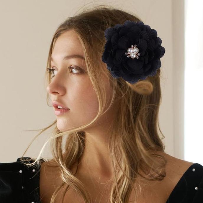 TENNIME Bunga Corsage Besar Kristal & Mutiara Bros Wanita untuk Hiasan Dasi Baju Satin 3D