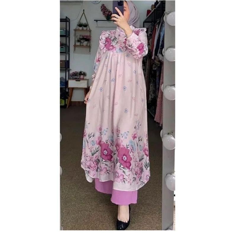 Hemat Laveta Set Tunik Kantor Premium Set Tunik Wanita Muslimah Kain Rayon Diamond Mix Crinkle Busui